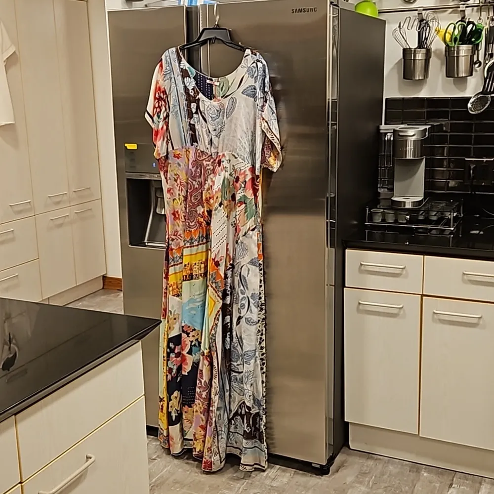 💕JOHNNY WAS💕 Tropic Georgette 100% Silk Maxi Dress ~ Patchwork Print 2X NWT - Image 10