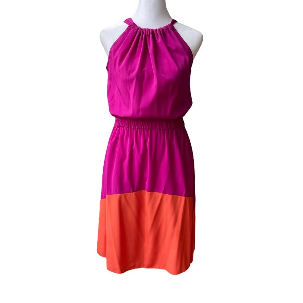 Francesca’s Magenta Pink Orange Halter Tie Neck Dress Size Small 4 - Image 2