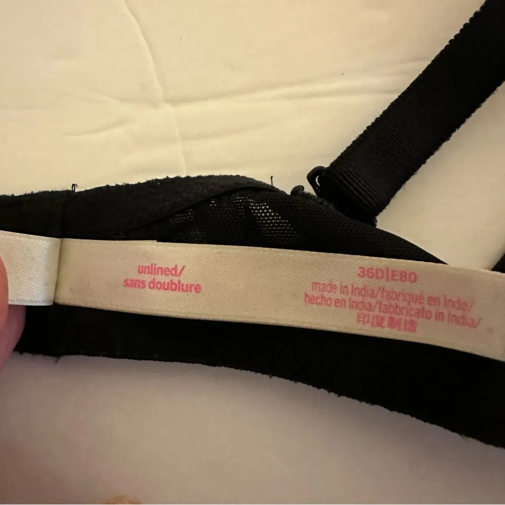 Victoria’s Secret Pink Elegant Black Lace Bra unlined size 36D - Image 13