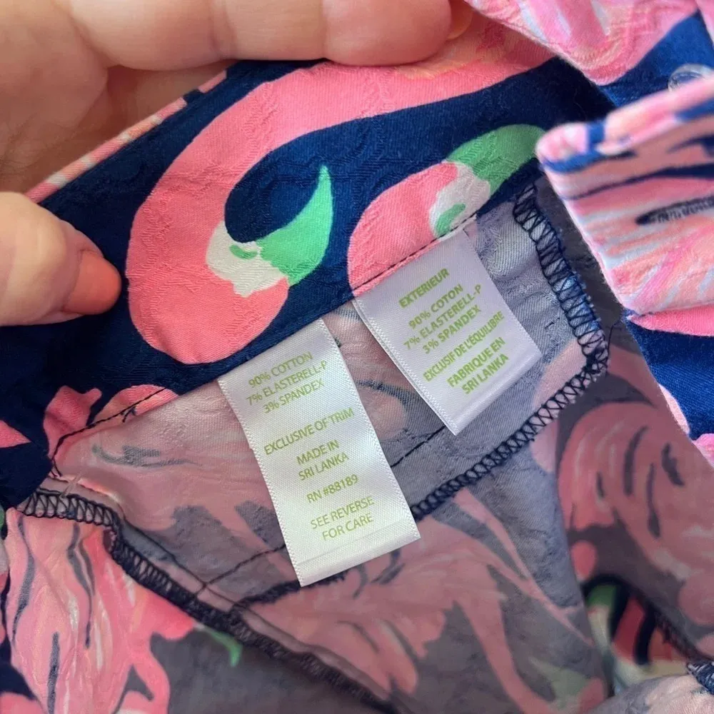 Lilly Pulitzer Ellie Shorts Resort Navy Gimme Some Leg Flat Front flamingo coral - Image 4