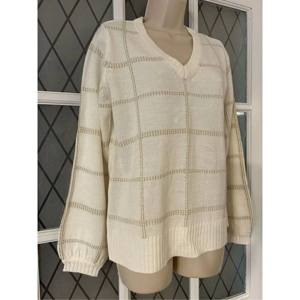 Worthington Polar Bear Gold Sweater Long Sleeve V-Neck Womens Size Medium - Image 3