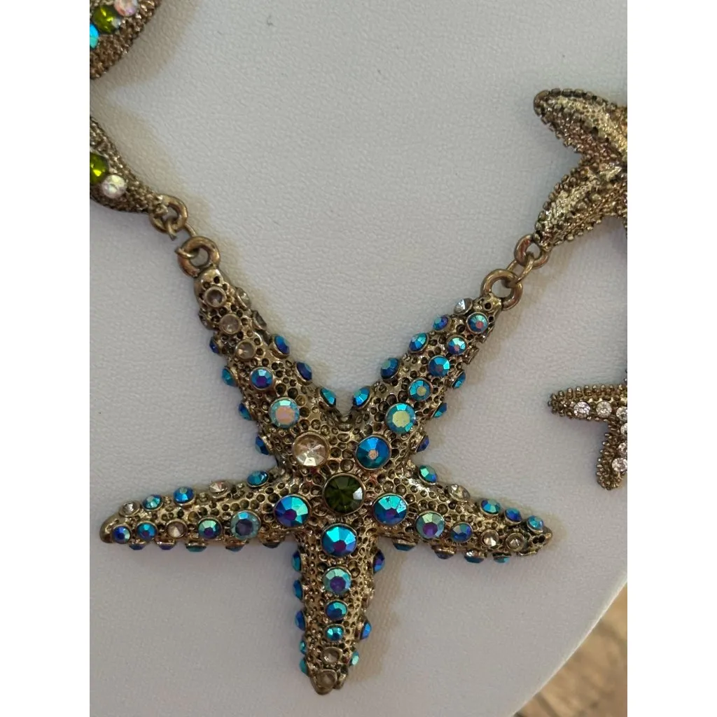 Starfish Pendant Necklace With Blue & Green Crystal Beads Gold - Image 10