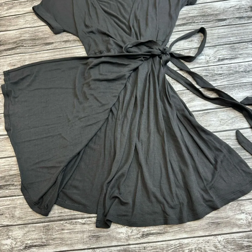 GAP Women's Grey Gray Stretch Wrap Tie Waist V Neck Dress XS Extra Small Unlined - Image 8