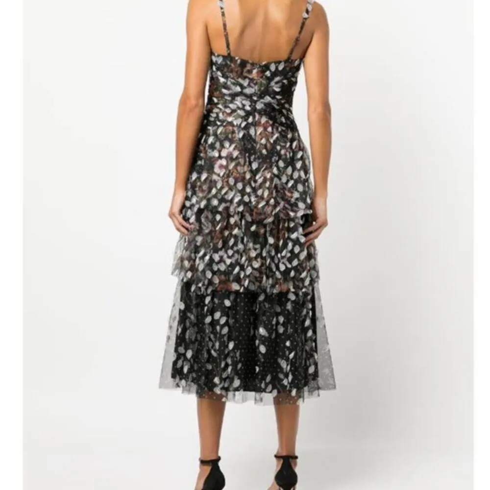 Marchesa Notte black appliqué tiered party V - Image 3