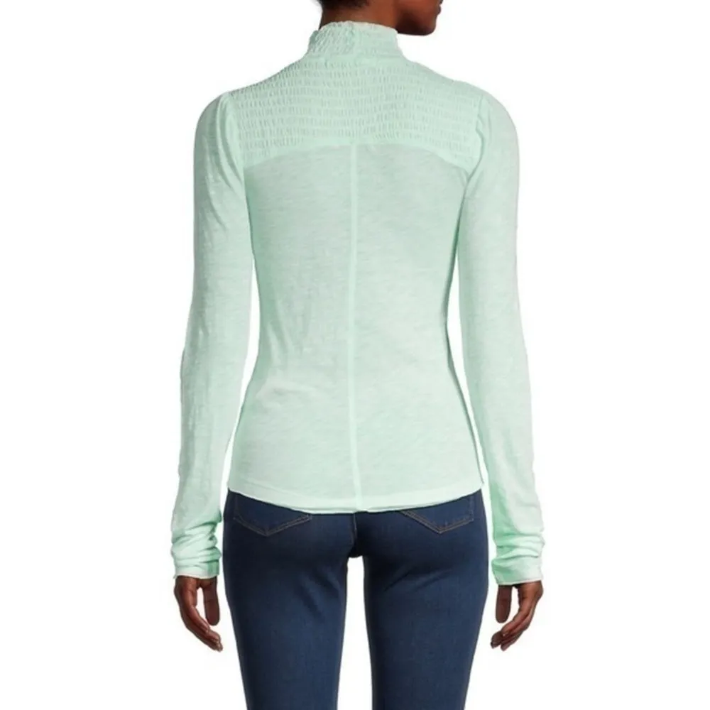 Free People Caroline Iced Aqua Long Sleeve Shirred Turtleneck Top Size M NWT - Image 2