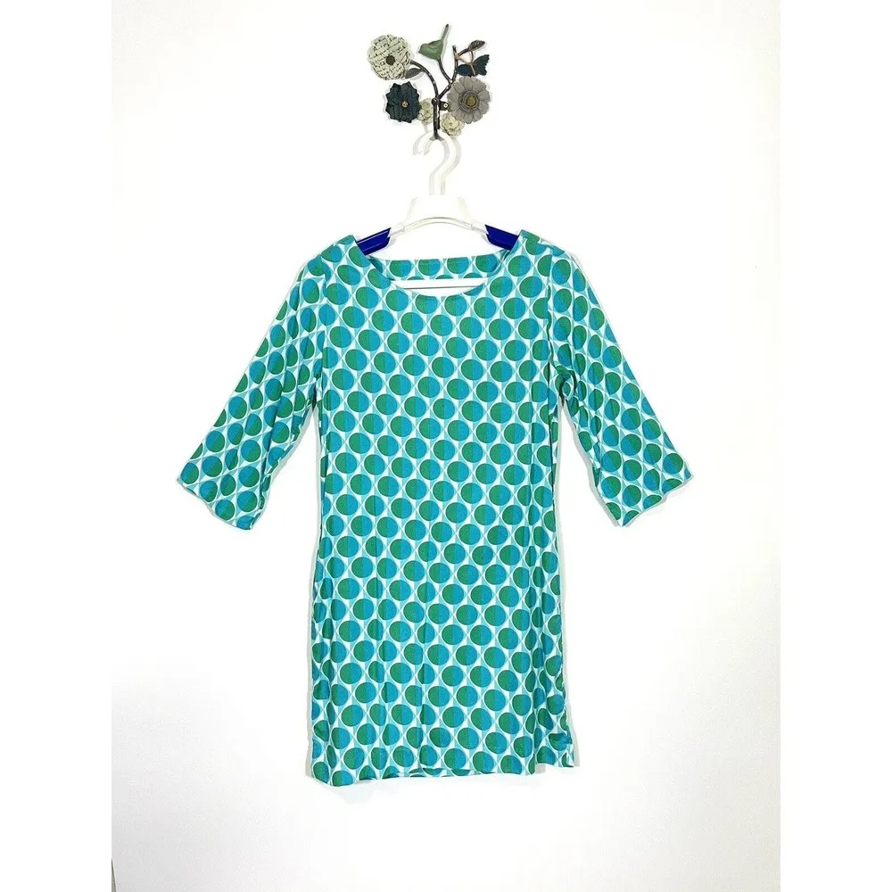 Escapada Living Turquoise Mod Groovy Geo Dress 3/4 Sleeves Back Cutout Size XS - Image 2