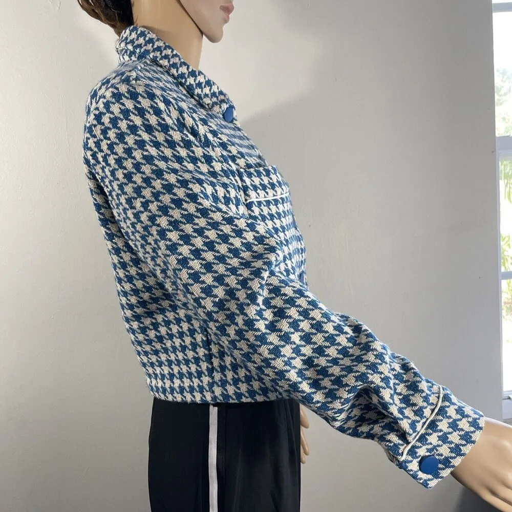 Anthropologie Dolan Left Coast Cropped Jacket Women XS Blue Houndstooth Print - Image 9