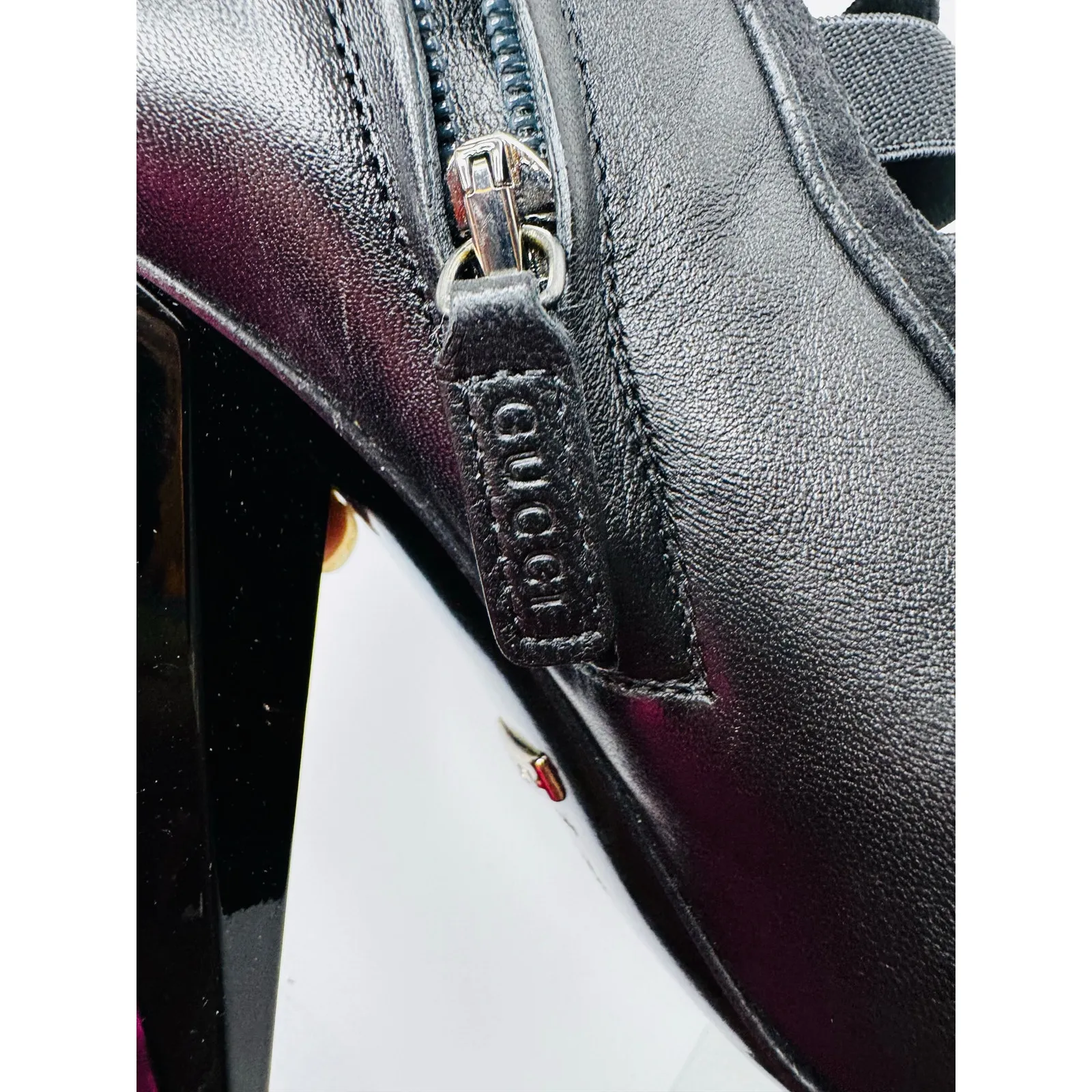 Gucci Black Caged Nappa Kid Scamosciato Elastic Olimpia Open Toe Booties 36.5 - Image 10