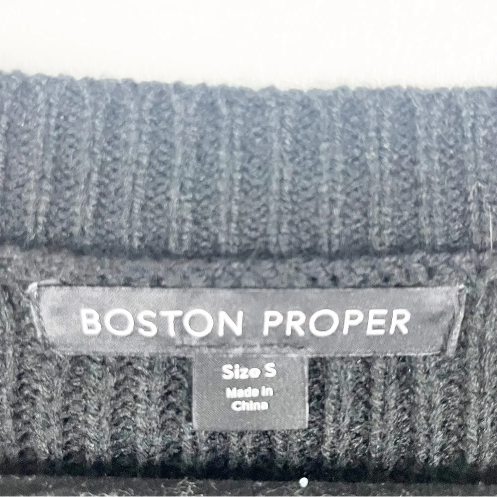 BOSTON PROPER Black White Crochet Knit Ribbed Long Sleeves Sweater, Size Small - Image 3