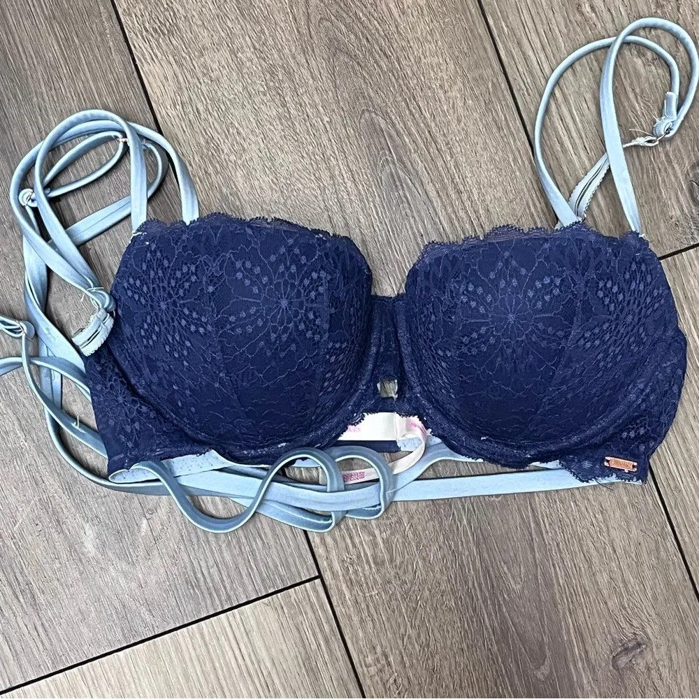 PINK Victoria’s Secret The Date Push Up Cage Bra 34C Navy Lace Limited Edition - Image 10