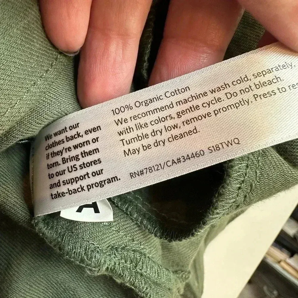 Eileen Fisher Olive Army Green Organic Cotton Drawstring Outwear Jacket Size XS - Image 10