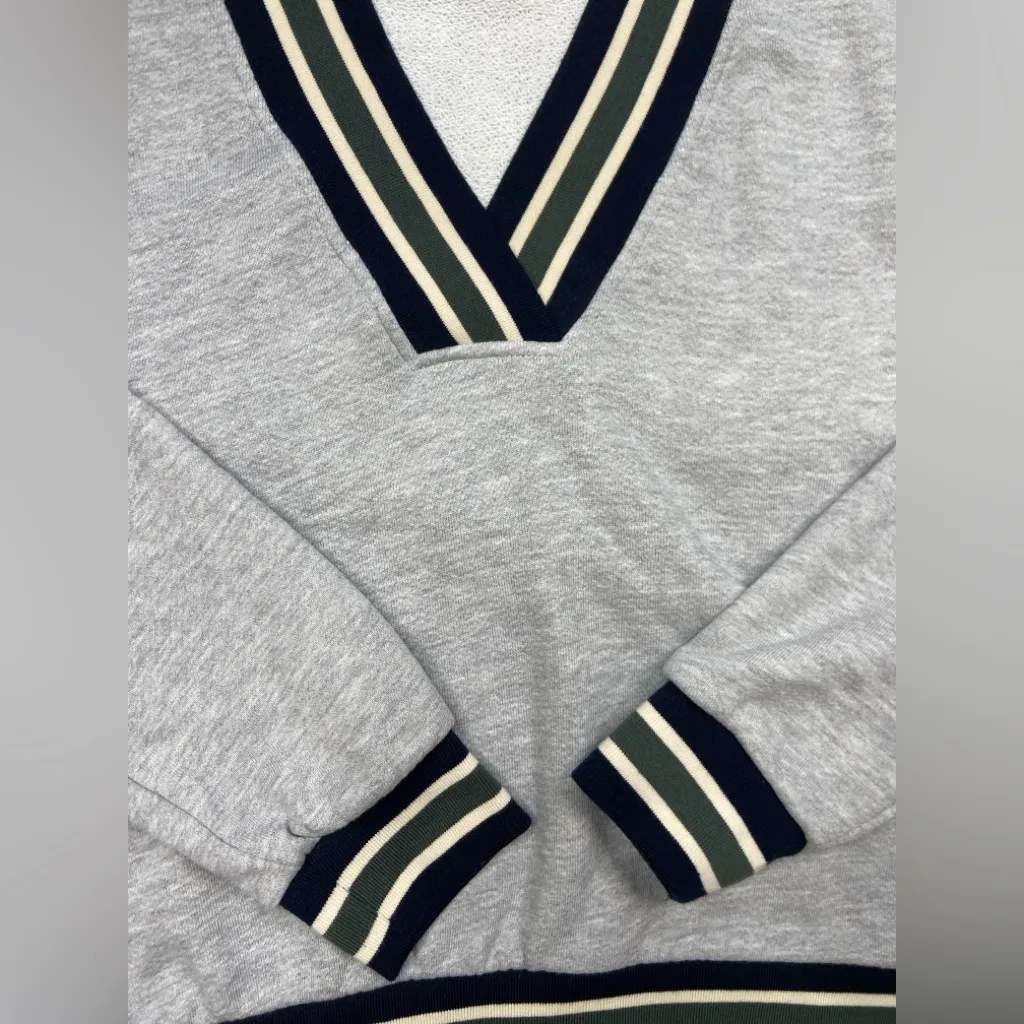 Evereve Nova Varsity Stripe Sweatshirt EUC Small Gray/Green/Blue - Image 3