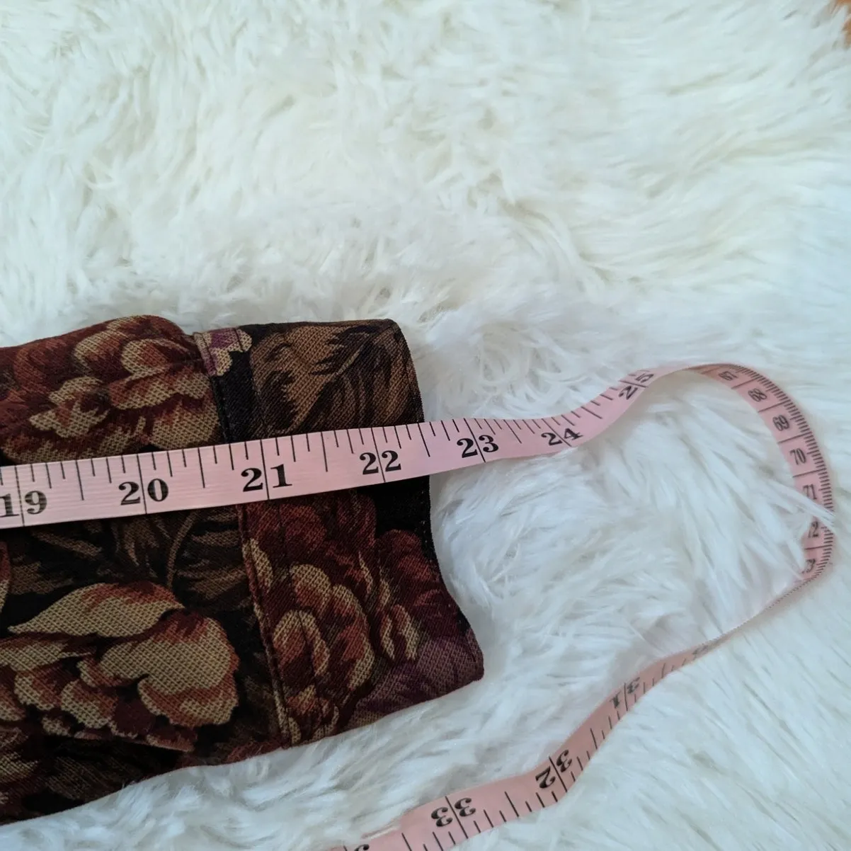 90s Vintage Fall Floral Top Shaket by Bon Worth Brown Black and Tan Size M - Image 9