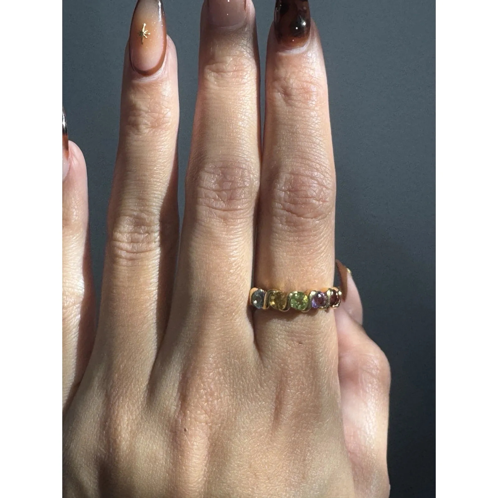 Size 8 Multicolor Multi Round Gemstone Gold Over Sterling Silver‎ 925 Band Ring - Image 12