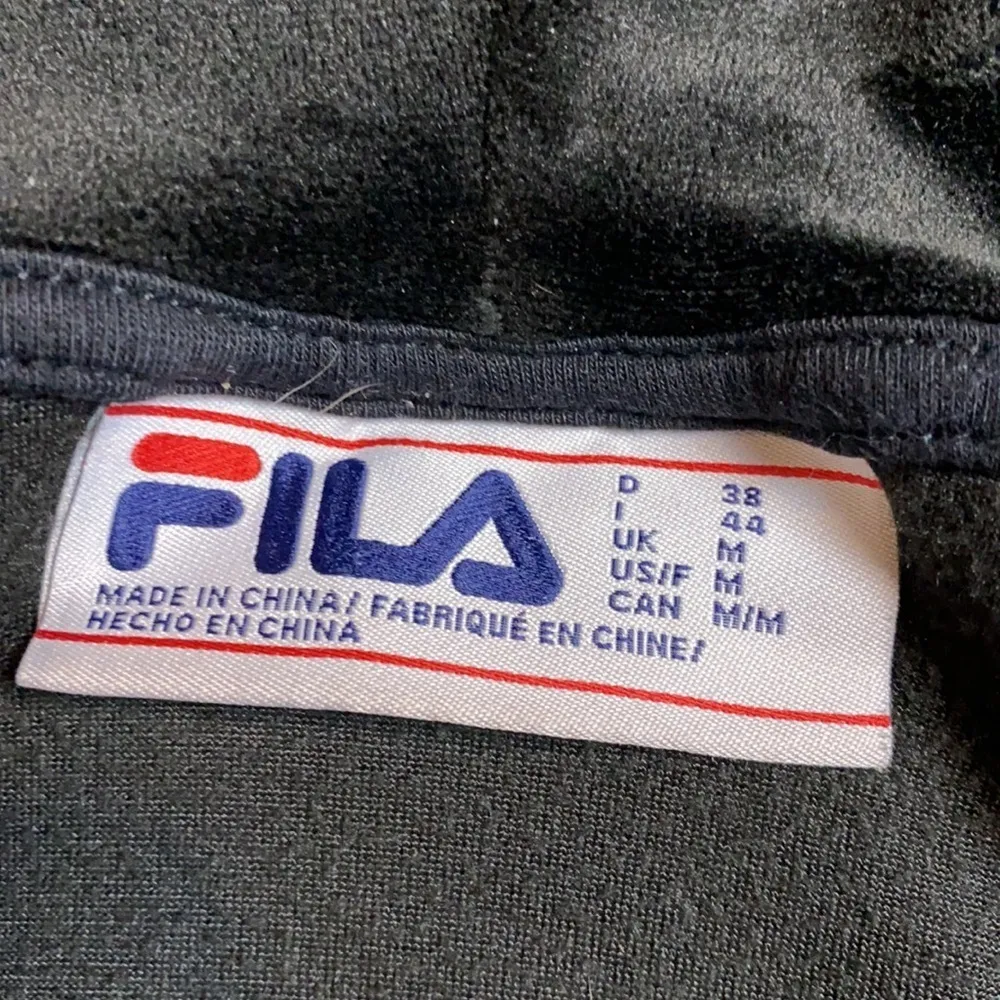 FILA TENNIS BLACK VELOUR VELVET PULLOVER QUARTER ZIP HOODIE - Image 2