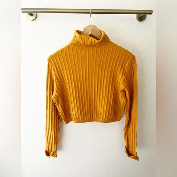 Lovers + Friends Mustard Yellow Turtleneck Crop Sweater Size M - Image 2