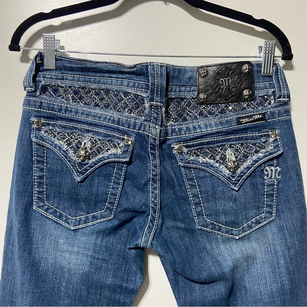 Miss Me Indigo Boot Cut Jeans Bedazzled Bling Gem Size 28 JP6015BR - Image 7