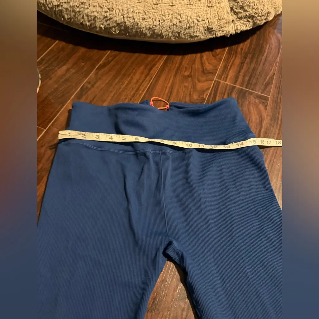 Fabletics High Waisted Seamless Ribbed Legging Corset Workout Yoga Teal Blue XL - Image 10