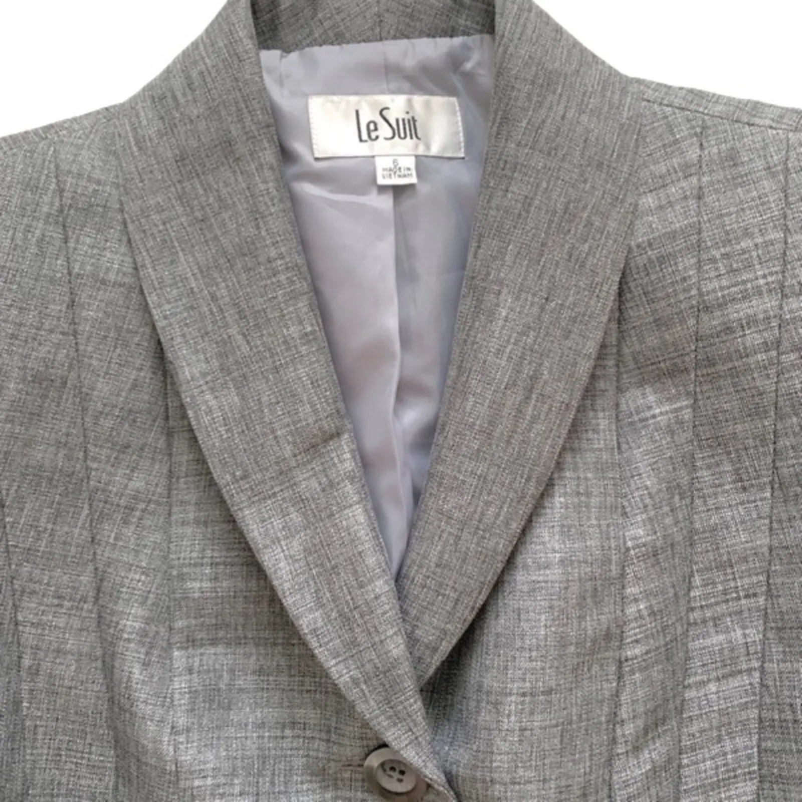 Le Suit  Blazer Jacket Gray Silver Three Button Front Pleated Tailored Size 6 - Image 9