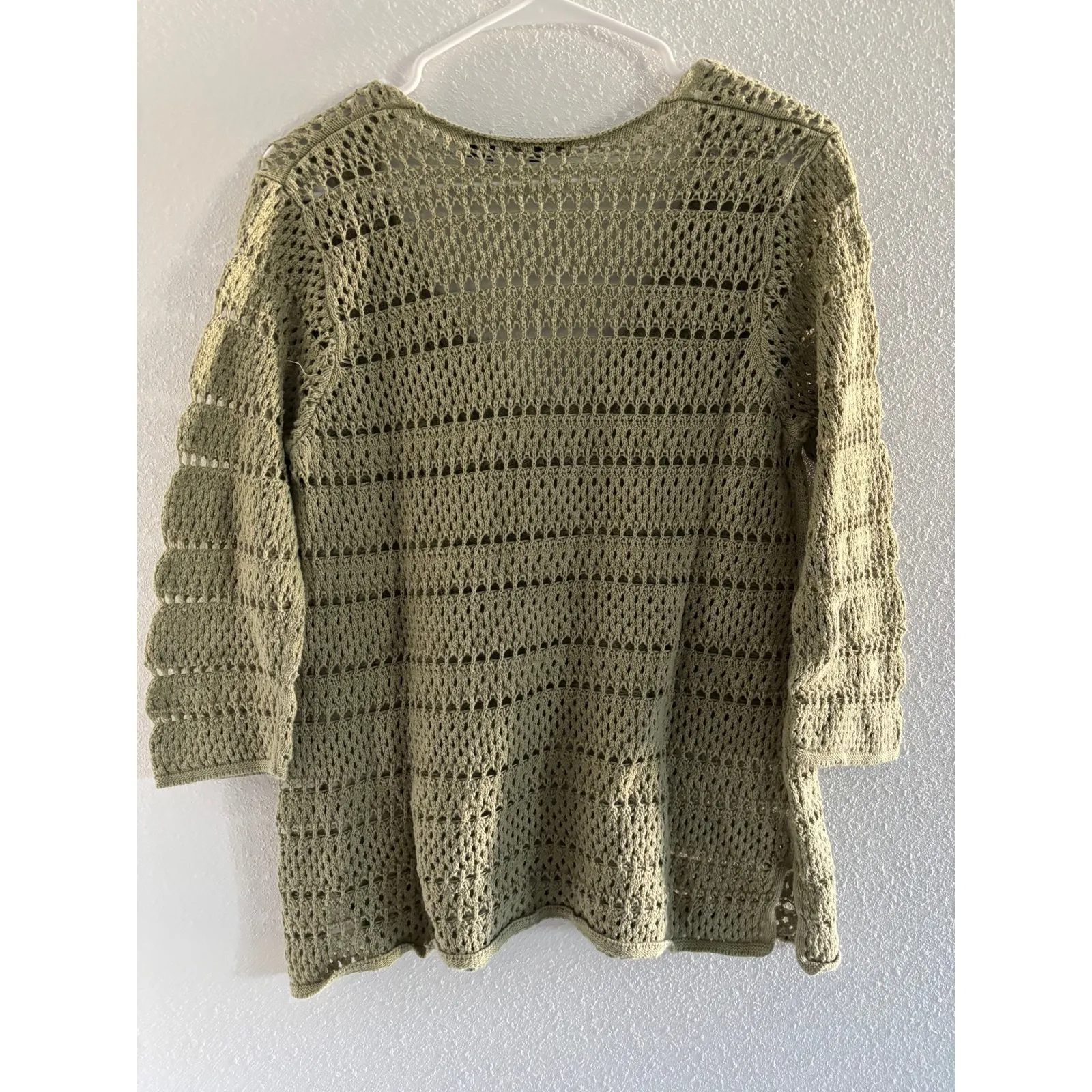 Jeanne Pierre‎ Crochet Sweater Womens Large Green Chunky Vintage 90s Cotton - Image 2