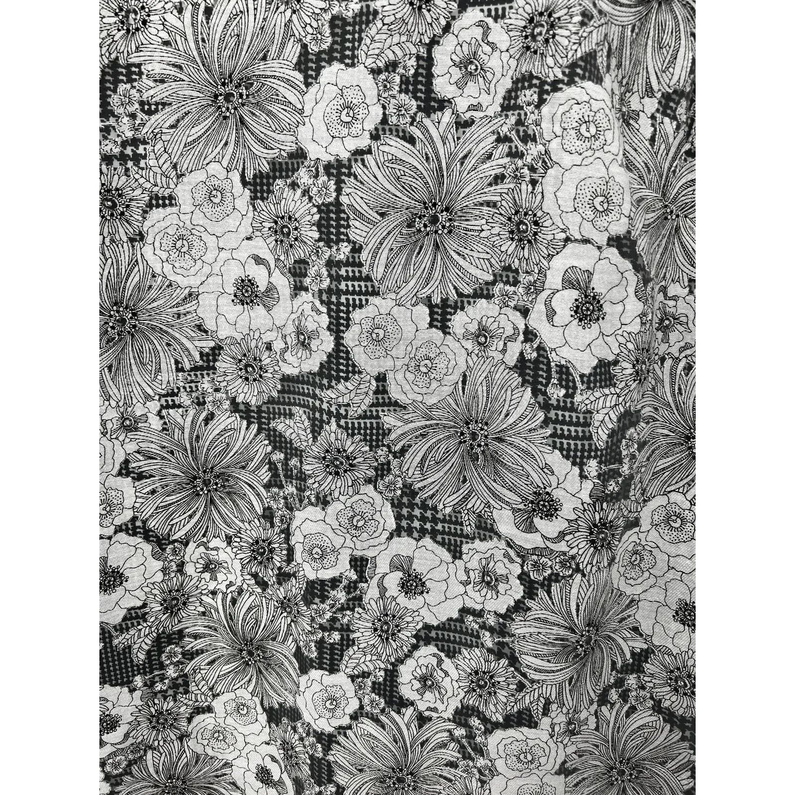 Brooks Brothers Black White Houndstooth Floral Print Knee Length Shift Dress 6 - Image 2