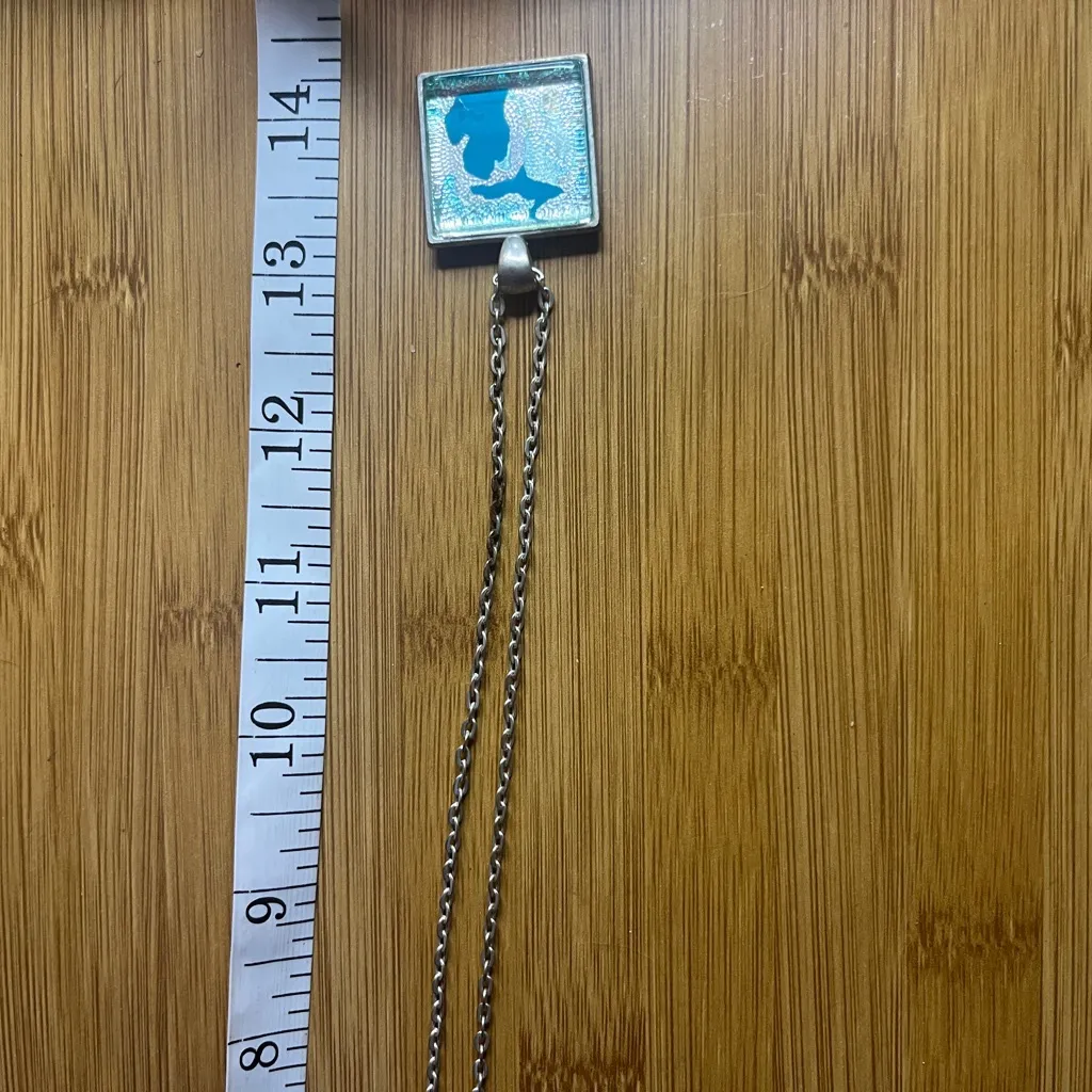 Michigan State Glass Pendant Necklace Silver Tone Chain - Image 4