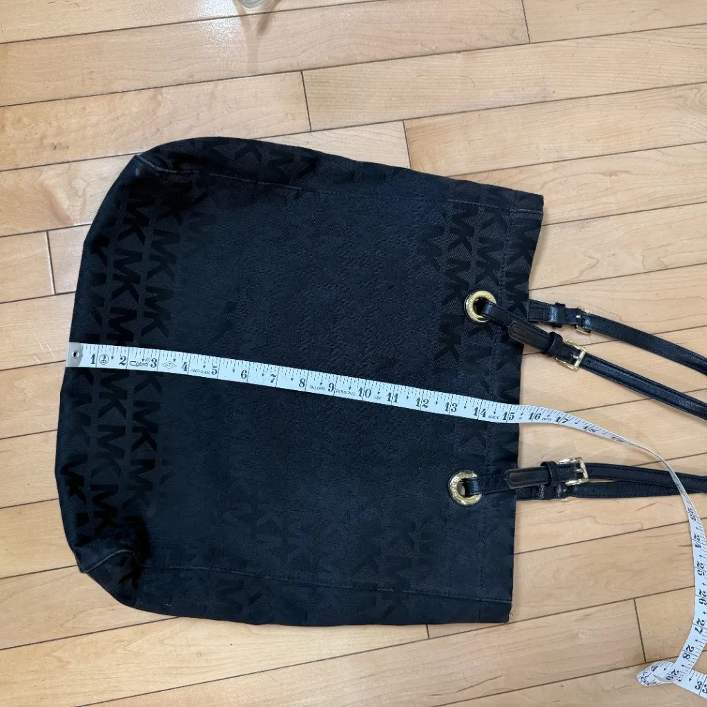 Michael Kors Black Leather Monogram Jet Set Grab Shoulder Tote Bag - Image 9