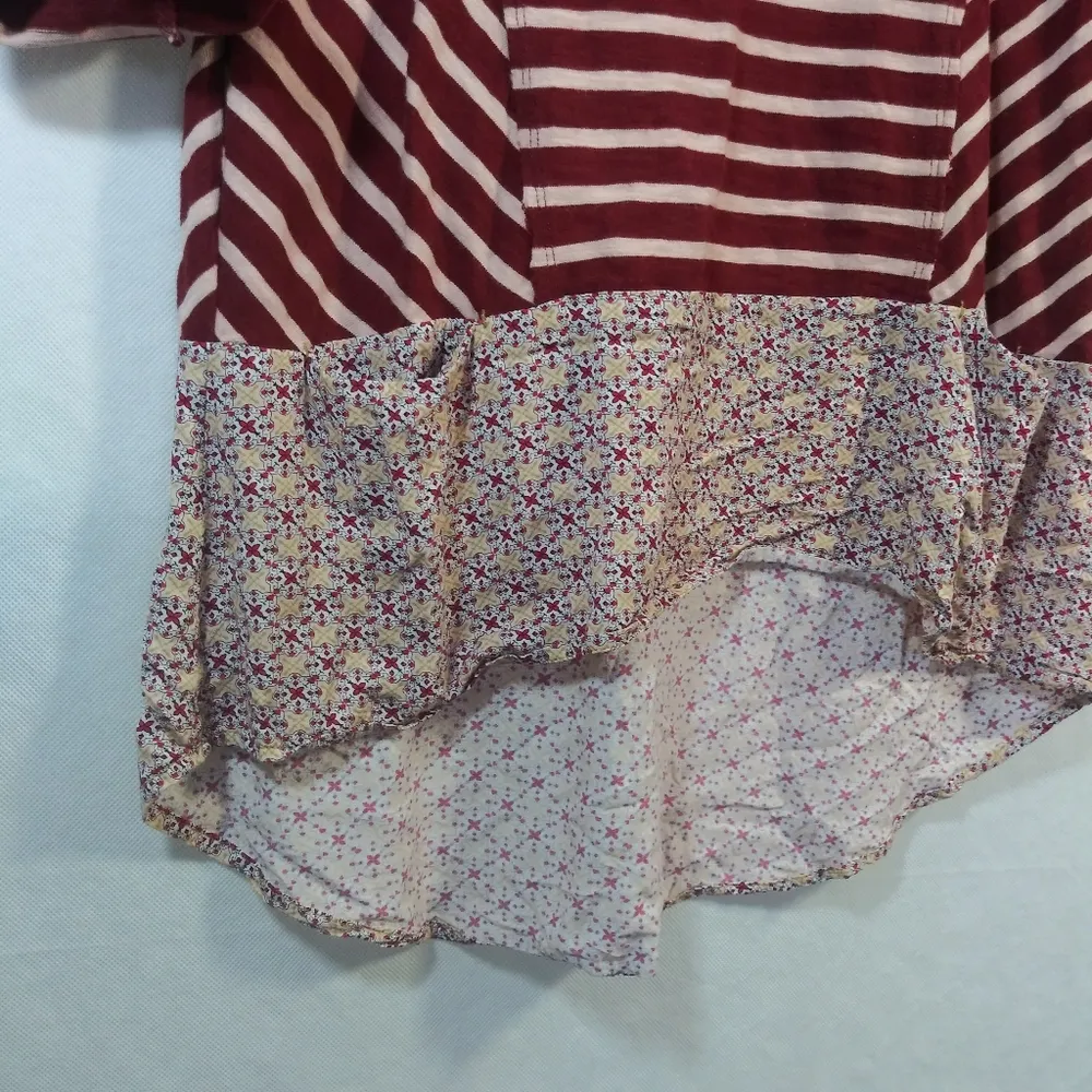 Postmark Anthropologie Red White Striped Knit Mixed Media Hi-Low Hem Size Small - Image 3