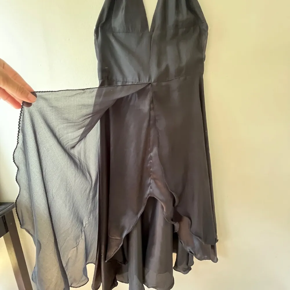 Silk A line V Neck Asymmetrical Layered Black Halter Strap Evening Dress Size S - Image 5