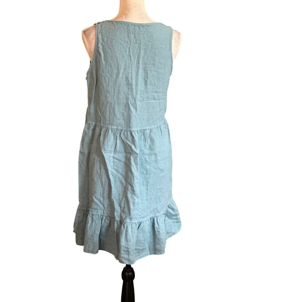 Cynthia Rowley Women Dress Mini Swing 100% Linen Tiered Sleeveless Medium - Image 5