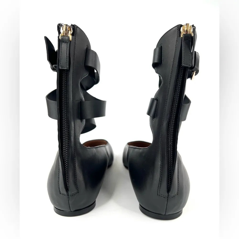 VALENTINO GARAVANI BLACK LEATHER BALLERINA BALLET GLADIATOR FLATS SIZE 36 - Image 4