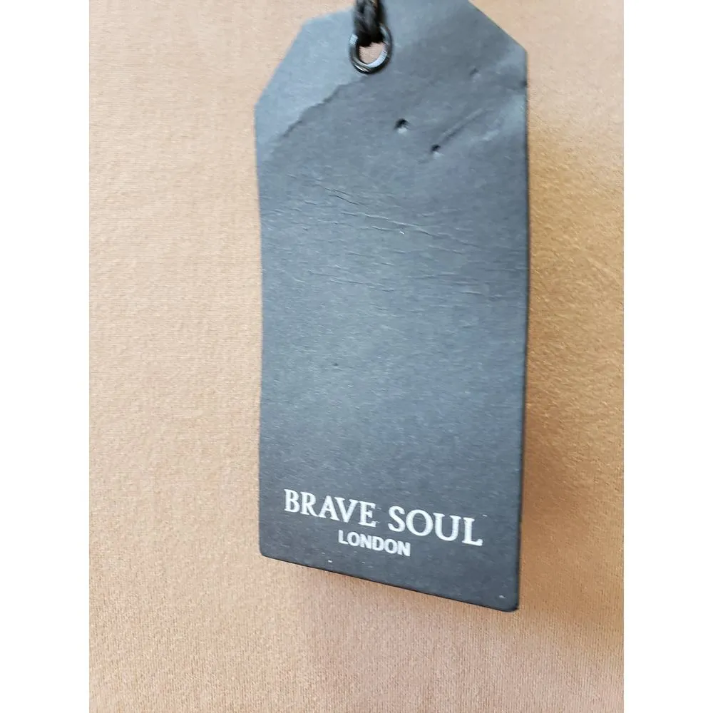 Brave Soul Shirt Dress Women Size S Tan Ruched Long Sleeve Collared Button Front - Image 5