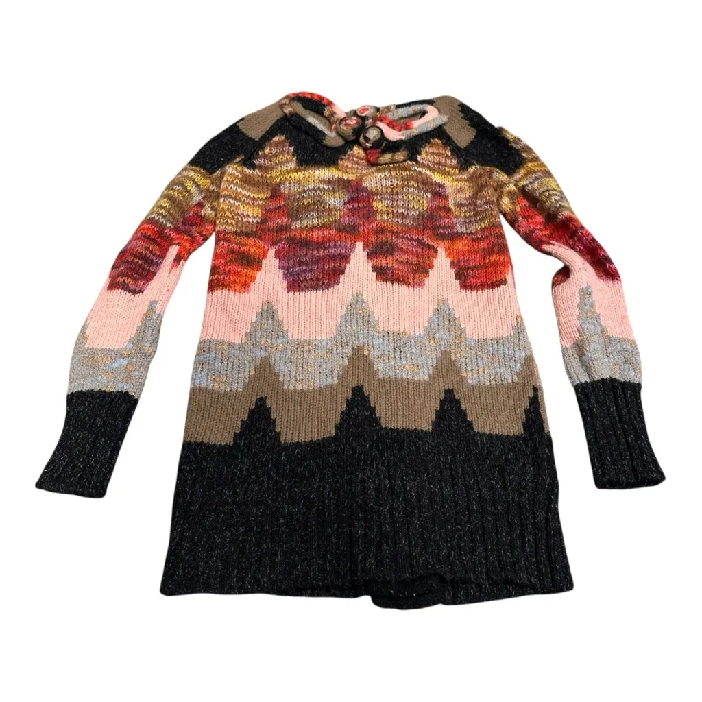 Anthropologie Moth Wool Blend Loop Neck Zigzag Sweater‎ Coat XS - Image 2