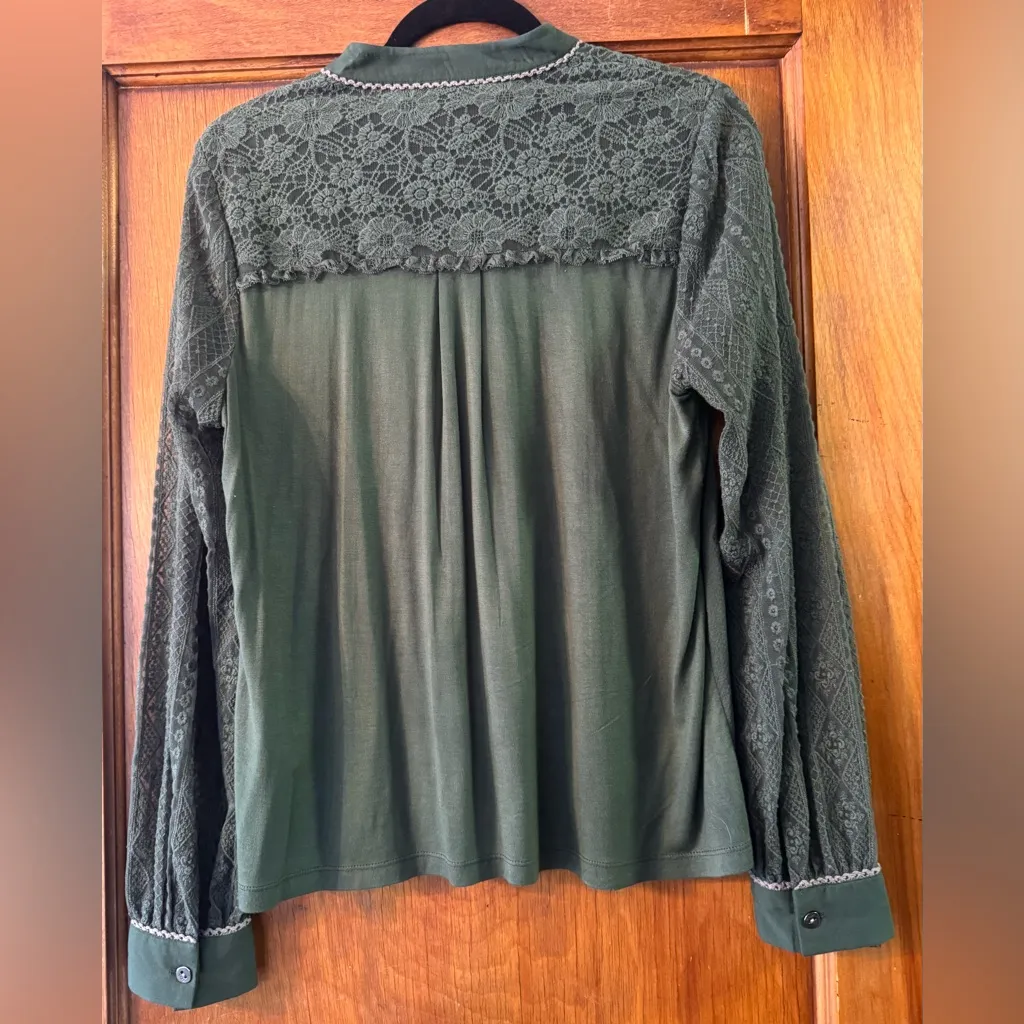 Bl^nk London Green Lace Button Down Blouse - Image 2