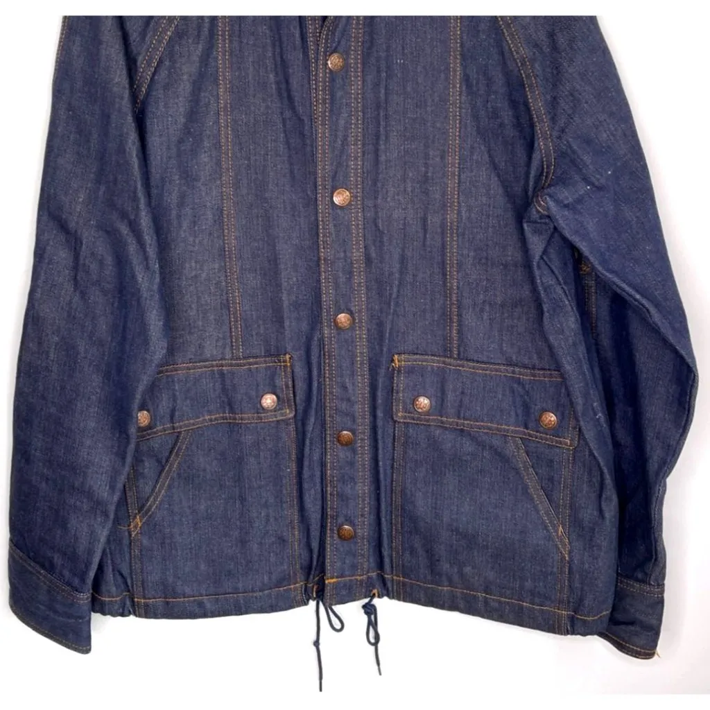 Vintage 60s Dark Blue Denim Jean Jacket Barn Coat Womens Size L Hong Kong Size L - Image 4