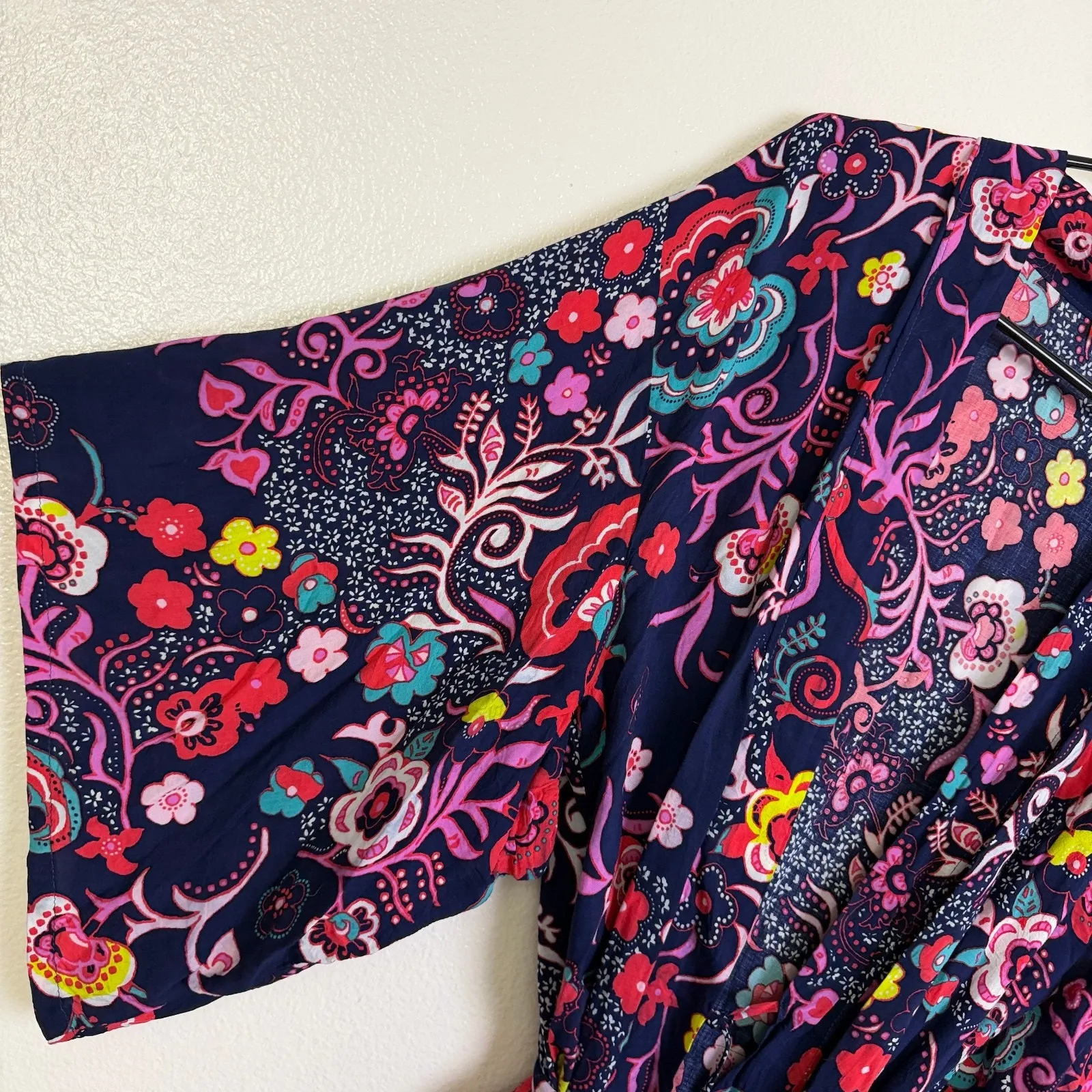 Josie by Natori Robe Kimono Womens Large Navy Multi Floral Boho Colorful Boho Blue - Image 4