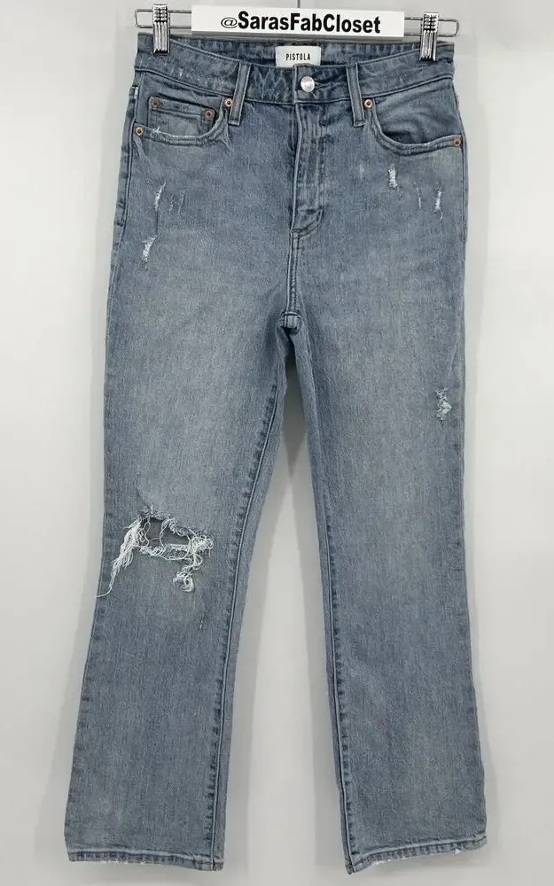 Pistola High Rise Straight Leg Cropped Blue Jeans Distressed Women's Size 26 - Image 1