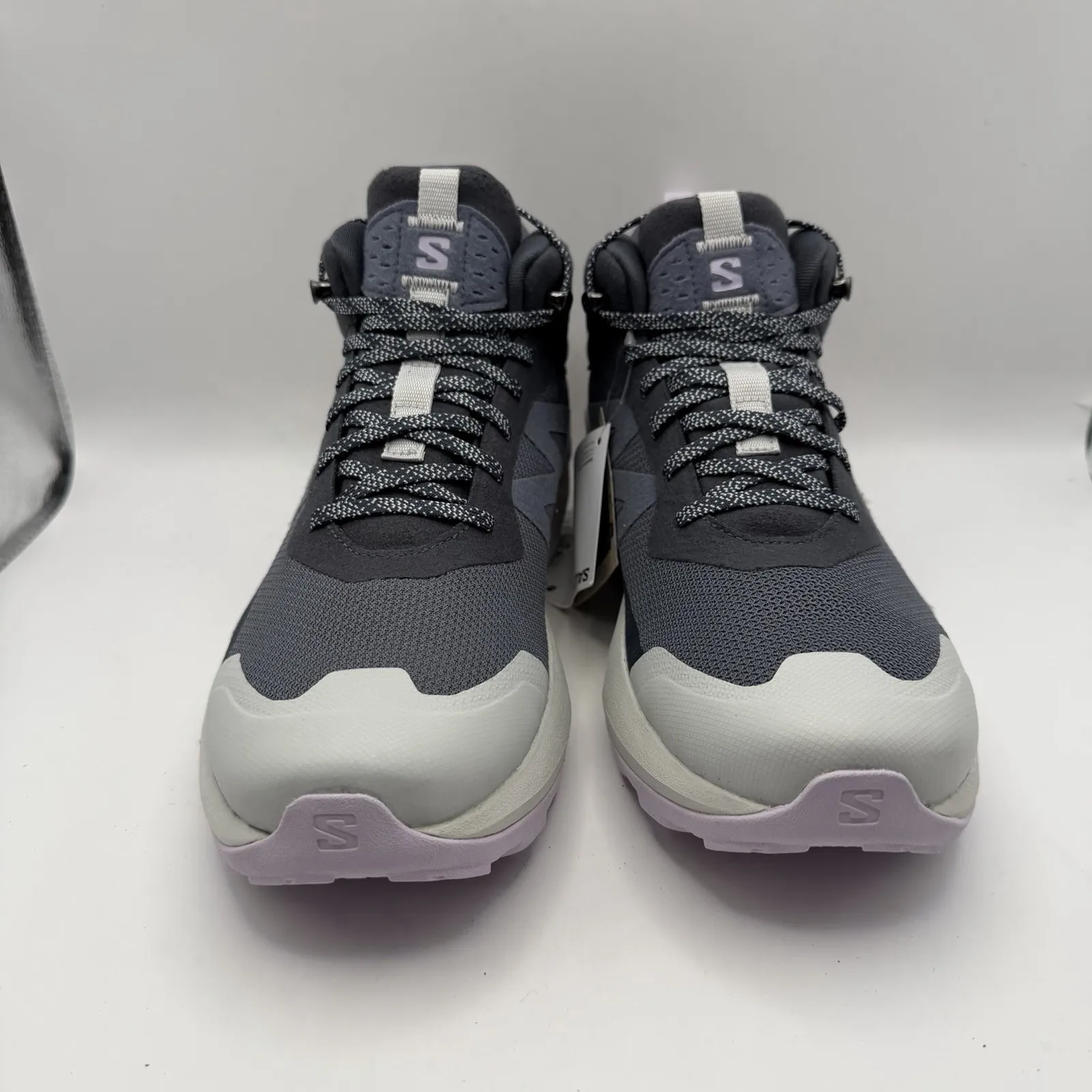 Salomon Elixir Activ Mid Waterproof Hiking Boots Shoes Womens Sz 9.5 Gray White - Image 2