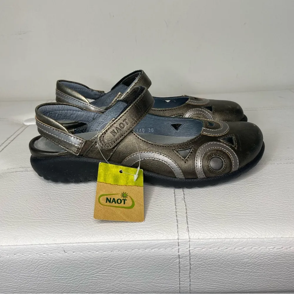Naot Rongo Slingback Mary Jane Sandal in Mirror Leather Pewter Sz 36 US 5.5 NWT - Image 6