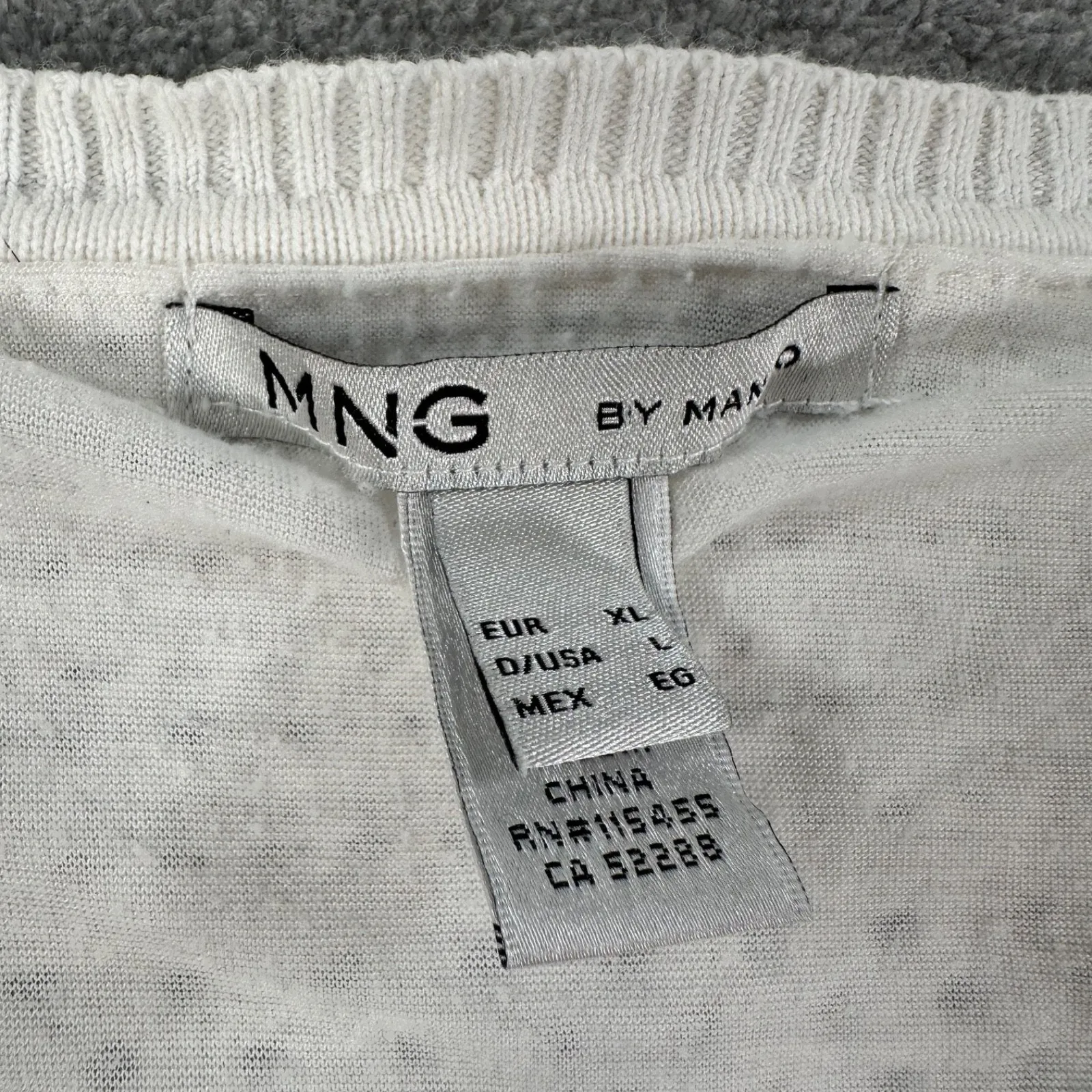 MNG Mango Crochet Knit Dress Size Large White Short Sleeve Scoop Neck Lined - Image 3