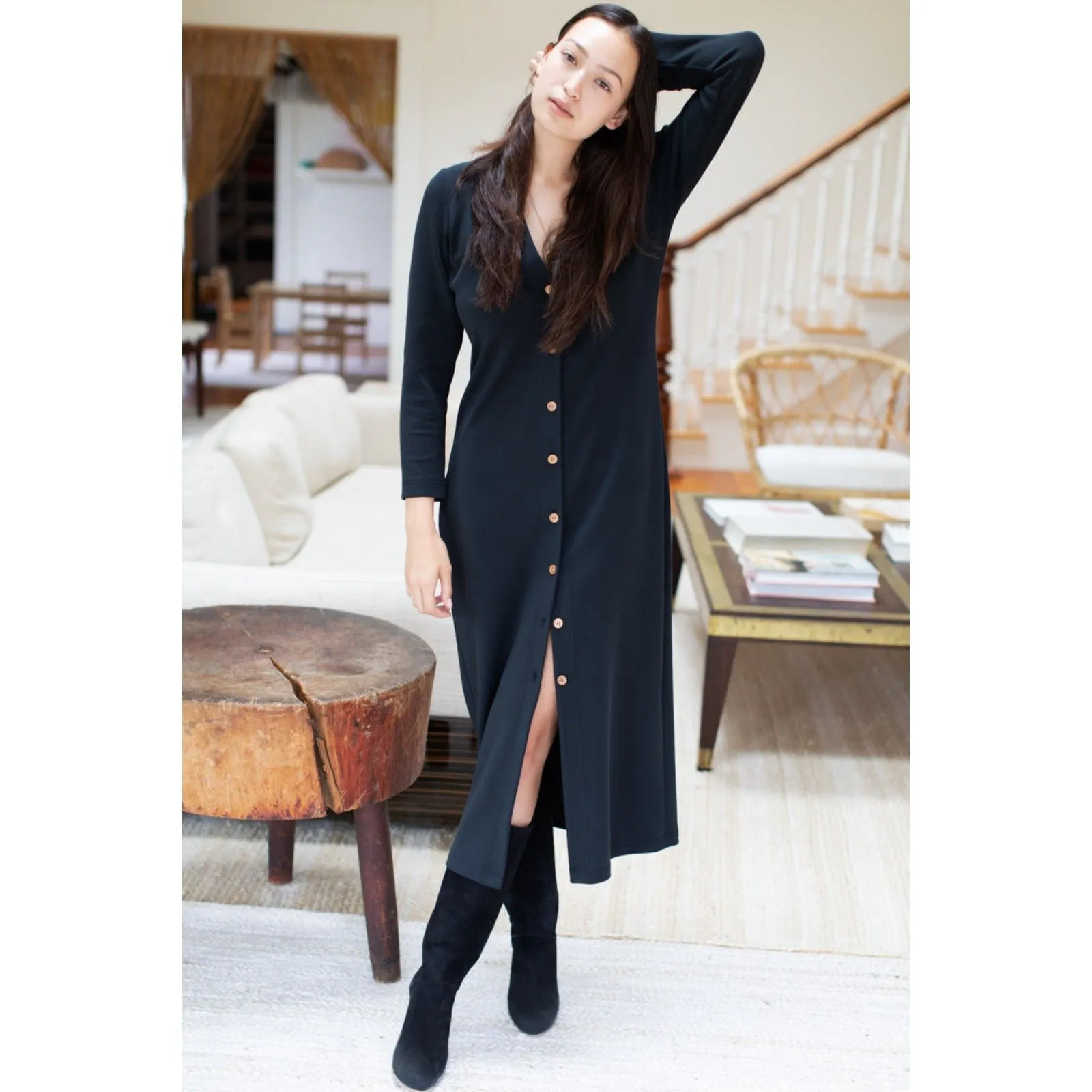 Emerson Fry Long V Neck Midi Dress Size XS Black - Image 12