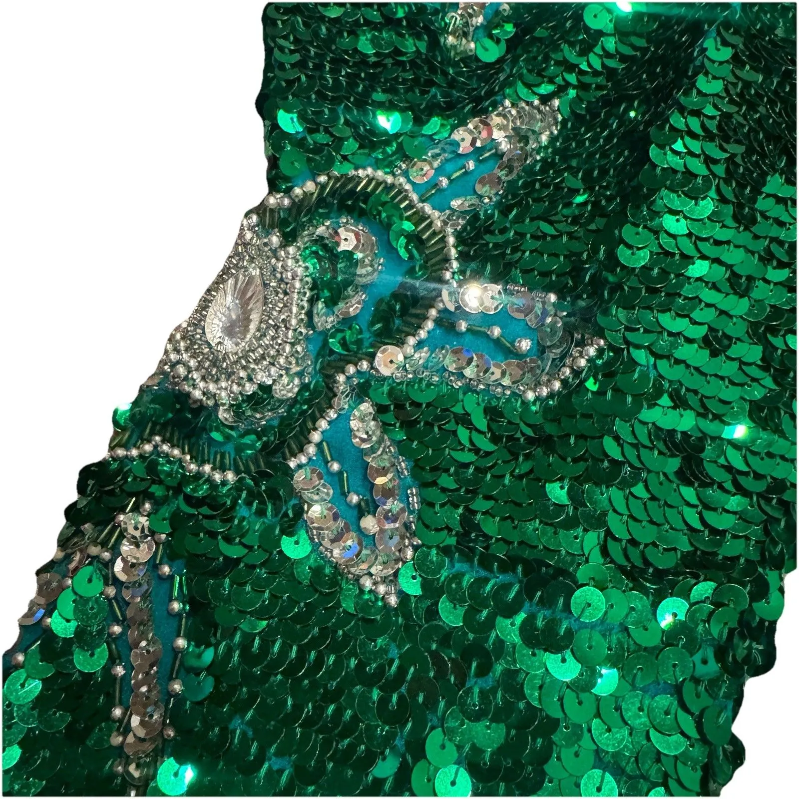Sho Max VINTAGE 100% Pure Silk Sequin Dress Size Small Formal Green Gown Size M Size M - Image 6