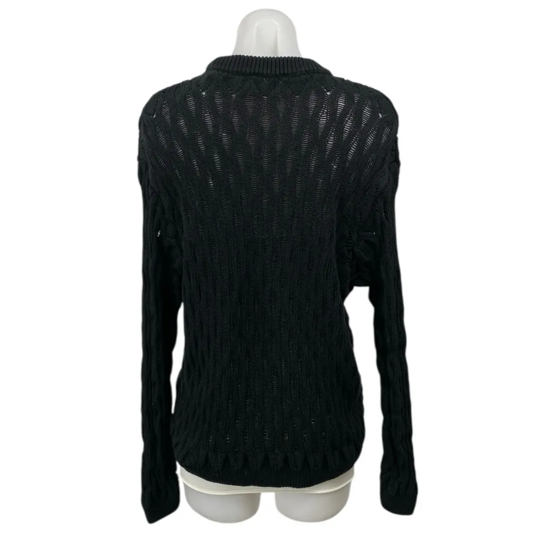Zara Womens Black Long Sleeve Cable Knit Semi Sheer Crew Neck Sweater Top Size M - Image 3