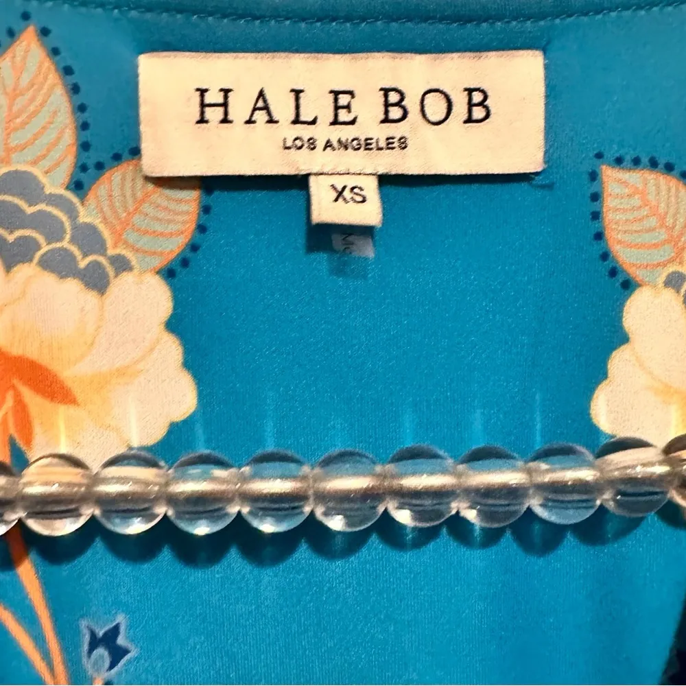 HALE BOB SLEEVELESS VNECK LACEUP FRONT TASSEL TIES CINCH SIDES BLUE PRINT DRESS - Image 5