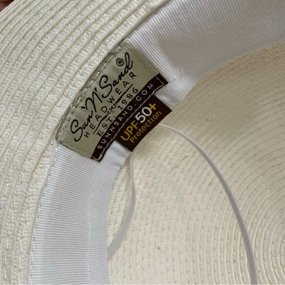 Sun and Sand Headwear White Wide Rim Sun Hat SPF 50 Purple Ribbon Beach - Image 6
