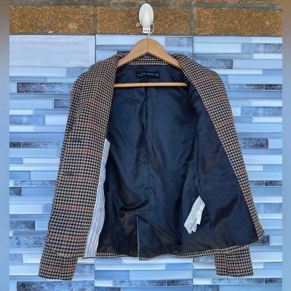 zara check gingham blazer jacket button size XS - Image 13