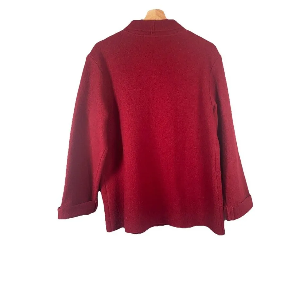 Orvis Boiled Wool Two Button Jacket Women’s Size M Red Burgundy Cardigan Luxury - Image 4