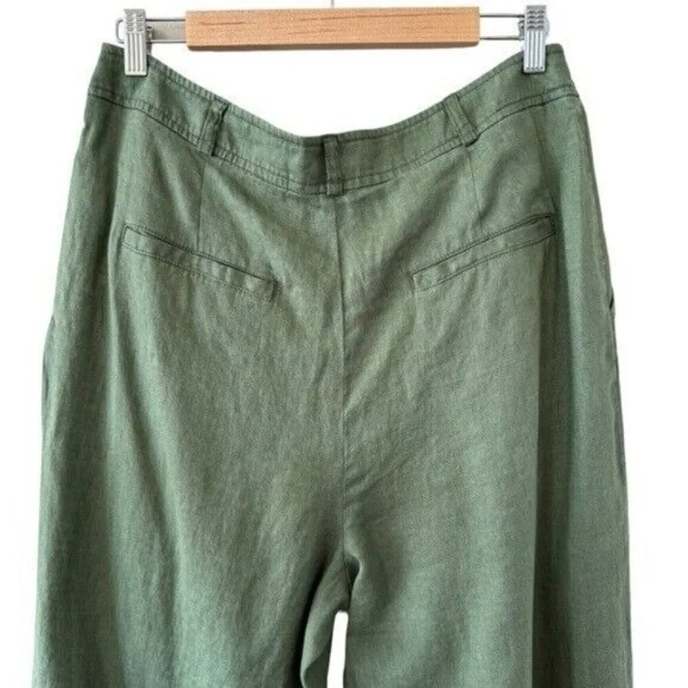 ANTHROPOLOGIE Ankle Tie Linen Trousers Dark Green Size 12 NEW - Image 15
