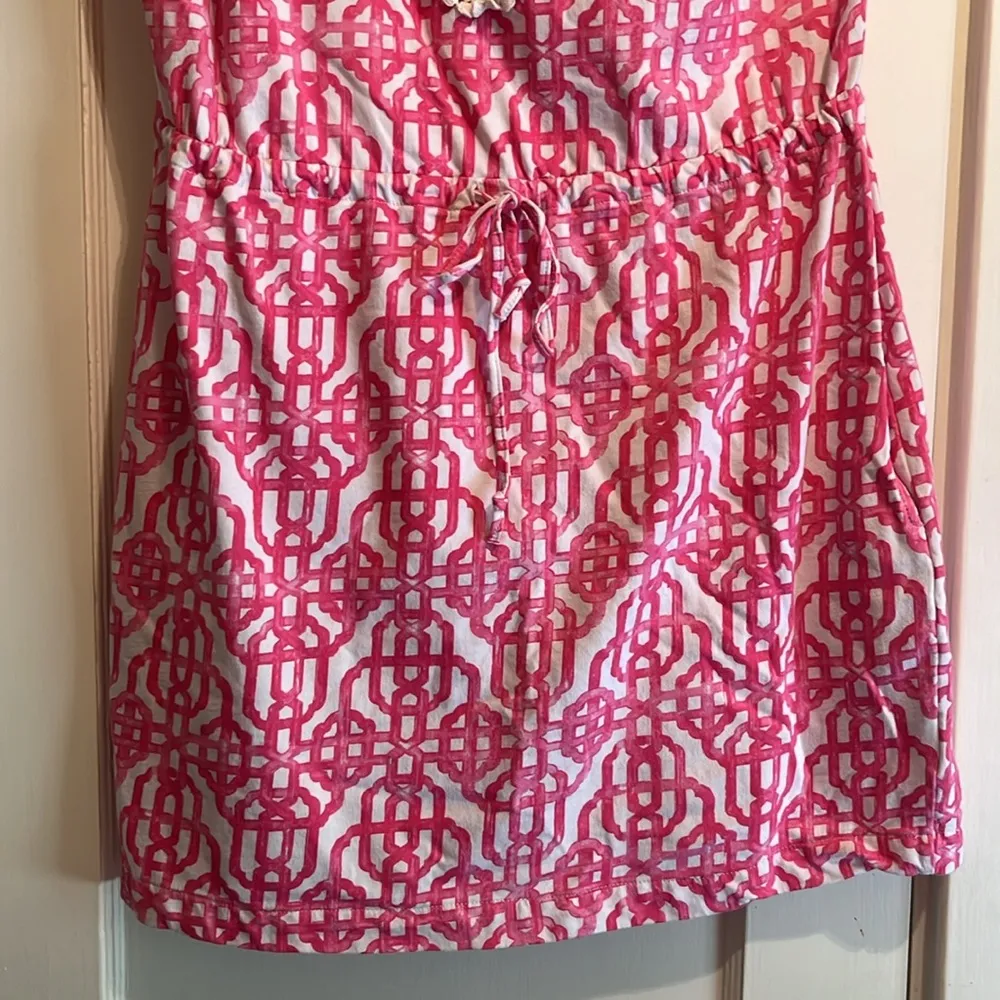 Mud Pie  | White & Pink Patterned Dress Cream Detailing Size Large w/ Pockets - Image 3