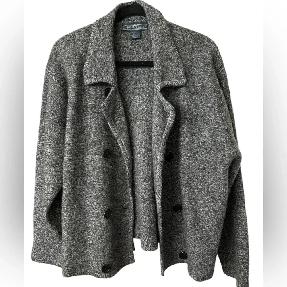 Herman Geist Wool‎ Sweater Jacket Women’s Medium Dark Gray, Button Down Gray - Image 2